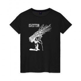 Женская футболка хлопок с принтом Led Zeppelin в городе Новоалтайск, 100% хлопок | прямой крой, круглый вырез горловины, длина до линии бедер, слегка спущенное плечо | led | led zep | led zeppelin | ledzep | lz | zoso | группа | джимми пейдж | джон генри бонэм | джон пол джонс | зосо | лед зепелен | лед зеппелин | ледзепелен | ледзеппелин | роберт плант | рок