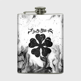 Фляга с принтом ЧЁРНЫЙ КЛЕВЕР | BLACK CLOVER в городе Новоалтайск, металлический корпус | емкость 0,22 л, размер 125 х 94 мм. Виниловая наклейка запечатывается полностью | Тематика изображения на принте: asta | black bull | black clover | bull | clover | аста | бык | клевер | чёрный бык | чёрный клевер