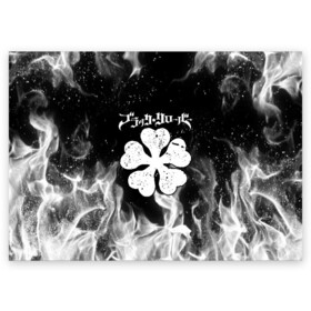 Поздравительная открытка с принтом ЧЁРНЫЙ КЛЕВЕР | BLACK CLOVER в городе Новоалтайск, 100% бумага | плотность бумаги 280 г/м2, матовая, на обратной стороне линовка и место для марки
 | asta | black bull | black clover | bright | bull | clover | fire | flame | heat | light | wildfire | аста | бык | искры | клевер | огненный | огонь | пламя | пожар | чёрный бык | чёрный клевер