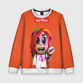 Детский свитшот 3D с принтом 6ix9ine - STOOPID в городе Новоалтайск, 100% полиэстер | свободная посадка, прямой крой, мягкая тканевая резинка на рукавах и понизу свитшота | 6ix9ine | gangsta | gangsta rap | hip hop | rap | scum gang | stoopid | tekashi | trap | гэнгста | гэнгста рэп | рэп | текаши | трэп | хип хоп
