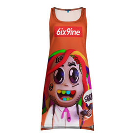 Платье-майка 3D с принтом 6ix9ine - STOOPID в городе Новоалтайск, 100% полиэстер | полуприлегающий силуэт, широкие бретели, круглый вырез горловины, удлиненный подол сзади. | 6ix9ine | gangsta | gangsta rap | hip hop | rap | scum gang | stoopid | tekashi | trap | гэнгста | гэнгста рэп | рэп | текаши | трэп | хип хоп