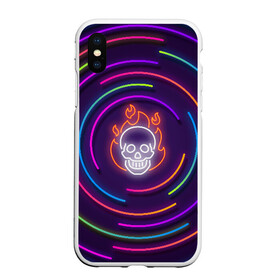 Чехол для iPhone XS Max матовый с принтом Неон в городе Новоалтайск, Силикон | Область печати: задняя сторона чехла, без боковых панелей | абстракция | аргон | вывеска | газ | гелий | диско | дискотека | клуб | кольцо | круг | лампа | огонь | пламя | подсветка | полоса | реклама | свет | свечение | сфера | фонари | цвет | череп | яркая