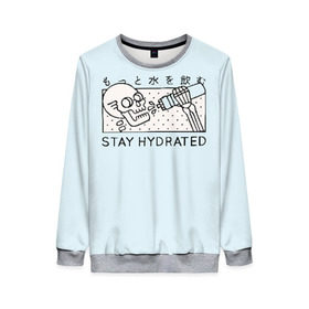 Женский свитшот 3D с принтом STAY HYDRATED в городе Новоалтайск, 100% полиэстер с мягким внутренним слоем | круглый вырез горловины, мягкая резинка на манжетах и поясе, свободная посадка по фигуре | death | japan | skeleton | sport | vegan | water | yoga | веган | вегетарианство | вода | йога | скелет | спорт | хэллоуин | череп | япония