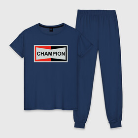 Женская пижама хлопок с принтом Champion в городе Новоалтайск, 100% хлопок | брюки и футболка прямого кроя, без карманов, на брюках мягкая резинка на поясе и по низу штанин | champion | однажды в голливуде | чемпион