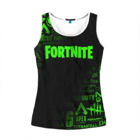 Женская майка 3D с принтом FORTNITE НОВЫЙ СЕЗОН в городе Новоалтайск, 100% полиэстер | круглая горловина, прямой силуэт, длина до линии бедра | 10 | battle | fort | fortnite | royale | season | битва | королевская | новый | сезон | форт | фортнайт