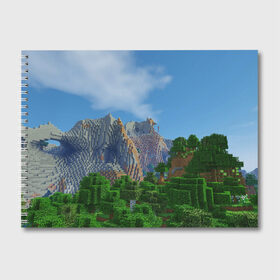 Альбом для рисования с принтом Minecraft в городе Новоалтайск, 100% бумага
 | матовая бумага, плотность 200 мг. | minecraft | гора | горы | дерево | деревья | игра | куб | кубик | кубики | кубические | кубический | кубы | майнкрафт