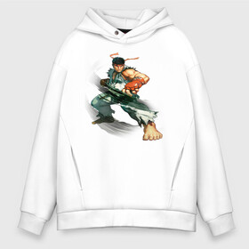 Мужское худи Oversize хлопок с принтом Street Fighter Ryu в городе Новоалтайск, френч-терри — 70% хлопок, 30% полиэстер. Мягкий теплый начес внутри —100% хлопок | боковые карманы, эластичные манжеты и нижняя кромка, капюшон на магнитной кнопке | Тематика изображения на принте: street fighter ryu