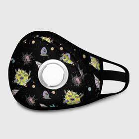 Маска из неопрена с принтом Rick and Morty pattern space в городе Новоалтайск, неопрен 100% | Форма огибающая нос. Резинки для ушей с дополнительной резинкой на затылке. Клапан для выдоха для активного дыхания при занятиях спортом. Эластичный материал маски и окантовки для лучшего растяжения и прилегания маски.  | morty | pattern | rick | rick and morty | space | t shirt | vdosadir