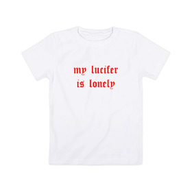 Детская футболка хлопок с принтом Billie Eilish - my lucifer в городе Новоалтайск, 100% хлопок | круглый вырез горловины, полуприлегающий силуэт, длина до линии бедер | bad guy | billie eilish | my lucifer is lonely | беляш | беляшик | билли айлиш | бэд гай