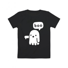 Детская футболка хлопок с принтом Boo в городе Новоалтайск, 100% хлопок | круглый вырез горловины, полуприлегающий силуэт, длина до линии бедер | 19 | 2019 | boo | ghost | halloween | бу | ведьма | зло | картинка | нечисть | приведение | призрак | прикольная | тыква | тьма | ужас | хелловин | хеллоувин | хэллоуин
