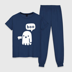 Женская пижама хлопок с принтом Boo в городе Новоалтайск, 100% хлопок | брюки и футболка прямого кроя, без карманов, на брюках мягкая резинка на поясе и по низу штанин | 19 | 2019 | boo | ghost | halloween | бу | ведьма | зло | картинка | нечисть | приведение | призрак | прикольная | тыква | тьма | ужас | хелловин | хеллоувин | хэллоуин