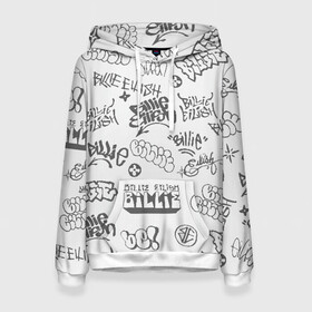 Женская толстовка 3D с принтом Billie Eilish Graffiti Gray в городе Новоалтайск, 100% полиэстер  | двухслойный капюшон со шнурком для регулировки, мягкие манжеты на рукавах и по низу толстовки, спереди карман-кенгуру с мягким внутренним слоем. | billie | eilish | graffiti | grunge | айлиш | беляш | беляшик | билли | биляш | граффити | татуировки