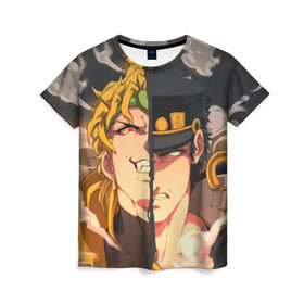 Женская футболка 3D с принтом Dio Brando x Jotaro в городе Новоалтайск, 100% полиэфир ( синтетическое хлопкоподобное полотно) | прямой крой, круглый вырез горловины, длина до линии бедер | jojo | джоджо | джонатан | джостар | манга | невероятные приключения | ранобэ | хамон