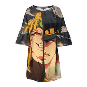 Детское платье 3D с принтом Dio Brando x Jotaro в городе Новоалтайск, 100% полиэстер | прямой силуэт, чуть расширенный к низу. Круглая горловина, на рукавах — воланы | jojo | джоджо | джонатан | джостар | манга | невероятные приключения | ранобэ | хамон