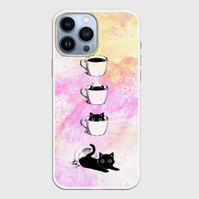 Чехол для iPhone 13 Pro Max с принтом catfee в городе Новоалтайск,  |  | Тематика изображения на принте: cat | coffee | кот | котёнок | кофе | кошка | краски | чашка | черный кот