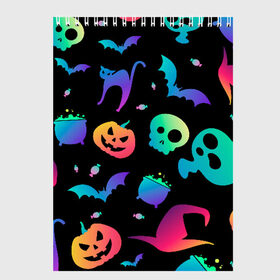 Скетчбук с принтом Rainbow Halloween в городе Новоалтайск, 100% бумага
 | 48 листов, плотность листов — 100 г/м2, плотность картонной обложки — 250 г/м2. Листы скреплены сверху удобной пружинной спиралью | diy | ghost | halloween | horror | makeup | scary | trick or treat | вампир | ведьма | кошка | луна | магия | новинки | ночь | тыква | хэллоуин