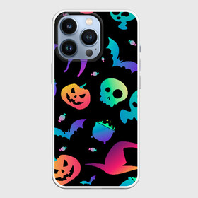 Чехол для iPhone 13 Pro с принтом RAINBOW HALLOWEEN | ХЭЛЛУИН в городе Новоалтайск,  |  | Тематика изображения на принте: diy | ghost | halloween | horror | makeup | scary | trick or treat | вампир | ведьма | кошка | луна | магия | новинки | ночь | тыква | хэллоуин