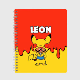 Тетрадь с принтом Brawl Stars Leon Pikachu в городе Новоалтайск, 100% бумага | 48 листов, плотность листов — 60 г/м2, плотность картонной обложки — 250 г/м2. Листы скреплены сбоку удобной пружинной спиралью. Уголки страниц и обложки скругленные. Цвет линий — светло-серый
 | Тематика изображения на принте: brawl stars | pikachu | взлом brawl stars | леон brawl stars | пикачу | сервера brawl stars | скачать brawl stars | скачать бесплатно brawl stars
