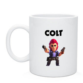 Кружка с принтом BRAWL STARS COLT в городе Новоалтайск, керамика | объем — 330 мл, диаметр — 80 мм. Принт наносится на бока кружки, можно сделать два разных изображения | Тематика изображения на принте: android | brawl stars | colt | crow | games | leon | penny | poco. | shelly | spike | wanted | брав | бравл старс | звезды | игры | мобильные игры | старс