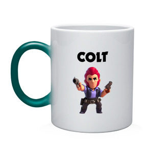 Кружка хамелеон с принтом BRAWL STARS COLT в городе Новоалтайск, керамика | меняет цвет при нагревании, емкость 330 мл | android | brawl stars | colt | crow | games | leon | penny | poco. | shelly | spike | wanted | брав | бравл старс | звезды | игры | мобильные игры | старс