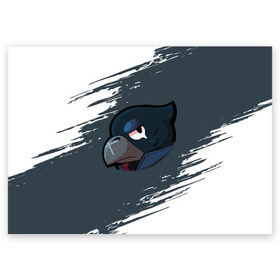 Поздравительная открытка с принтом BRAWL STARS CROW в городе Новоалтайск, 100% бумага | плотность бумаги 280 г/м2, матовая, на обратной стороне линовка и место для марки
 | Тематика изображения на принте: brawl stars | bull | colt | crow | leon | stars | берли | бо | брок | ворон | джесси | динамайк | дэррил | кольт | леон | мортис | нита | пайпер | пенни | поко | пэм | рикошет | спайк | фрэнк | шелли | эль примо
