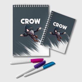 Блокнот с принтом BRAWL STARS CROW в городе Новоалтайск, 100% бумага | 48 листов, плотность листов — 60 г/м2, плотность картонной обложки — 250 г/м2. Листы скреплены удобной пружинной спиралью. Цвет линий — светло-серый
 | Тематика изображения на принте: brawl stars | bull | colt | crow | leon | stars | берли | бо | брок | ворон | джесси | динамайк | дэррил | кольт | леон | мортис | нита | пайпер | пенни | поко | пэм | рикошет | спайк | фрэнк | шелли | эль примо