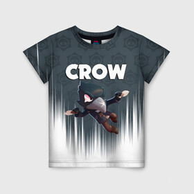 Детская футболка 3D с принтом BRAWL STARS CROW в городе Новоалтайск, 100% гипоаллергенный полиэфир | прямой крой, круглый вырез горловины, длина до линии бедер, чуть спущенное плечо, ткань немного тянется | brawl stars | bull | colt | crow | leon | stars | берли | бо | брок | ворон | джесси | динамайк | дэррил | кольт | леон | мортис | нита | пайпер | пенни | поко | пэм | рикошет | спайк | фрэнк | шелли | эль примо