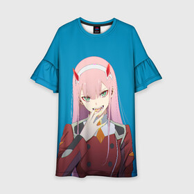 Детское платье 3D с принтом Darling In The Franxx в городе Новоалтайск, 100% полиэстер | прямой силуэт, чуть расширенный к низу. Круглая горловина, на рукавах — воланы | 02 | anime | darling in the franxx | hiro | manga | zero two | аниме | ахегао | любимый во франксе | манга | милый во франксе | ноль два | хиро