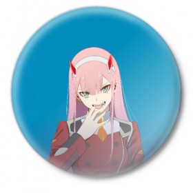 Значок с принтом Darling In The Franxx в городе Новоалтайск,  металл | круглая форма, металлическая застежка в виде булавки | Тематика изображения на принте: 02 | anime | darling in the franxx | hiro | manga | zero two | аниме | ахегао | любимый во франксе | манга | милый во франксе | ноль два | хиро