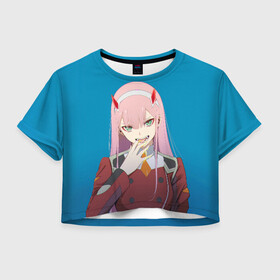 Женская футболка Crop-top 3D с принтом Darling In The Franxx в городе Новоалтайск, 100% полиэстер | круглая горловина, длина футболки до линии талии, рукава с отворотами | 02 | anime | darling in the franxx | hiro | manga | zero two | аниме | ахегао | любимый во франксе | манга | милый во франксе | ноль два | хиро
