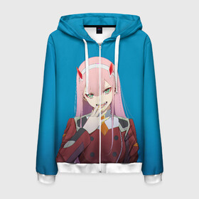Мужская толстовка 3D на молнии с принтом Darling In The Franxx в городе Новоалтайск, 100% полиэстер | длина до линии бедра, манжеты и пояс оформлены мягкой тканевой резинкой, двухслойный капюшон со шнурком для регулировки, спереди молния, по бокам два кармана | 02 | anime | darling in the franxx | hiro | manga | zero two | аниме | ахегао | любимый во франксе | манга | милый во франксе | ноль два | хиро