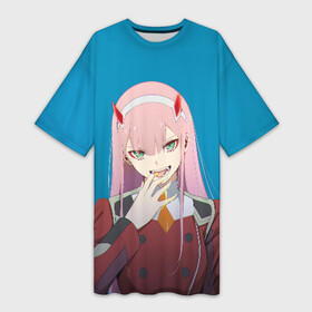 Платье-футболка 3D с принтом Darliing on blue в городе Новоалтайск,  |  | 02 | anime | darling in the franxx | hiro | manga | zero two | аниме | ахегао | любимый во франксе | манга | милый во франксе | ноль два | хиро