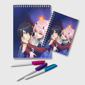 Блокнот с принтом Darling In The Franxx в городе Новоалтайск, 100% бумага | 48 листов, плотность листов — 60 г/м2, плотность картонной обложки — 250 г/м2. Листы скреплены удобной пружинной спиралью. Цвет линий — светло-серый
 | 02 | anime | darling in the franxx | hiro | manga | zero two | аниме | ахегао | любимый во франксе | манга | милый во франксе | ноль два | хиро