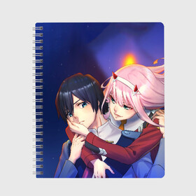 Тетрадь с принтом Darling In The Franxx в городе Новоалтайск, 100% бумага | 48 листов, плотность листов — 60 г/м2, плотность картонной обложки — 250 г/м2. Листы скреплены сбоку удобной пружинной спиралью. Уголки страниц и обложки скругленные. Цвет линий — светло-серый
 | Тематика изображения на принте: 02 | anime | darling in the franxx | hiro | manga | zero two | аниме | ахегао | любимый во франксе | манга | милый во франксе | ноль два | хиро