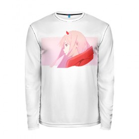 Мужской лонгслив 3D с принтом Darling In The Franxx в городе Новоалтайск, 100% полиэстер | длинные рукава, круглый вырез горловины, полуприлегающий силуэт | 02 | anime | darling in the franxx | hiro | manga | zero two | аниме | ахегао | любимый во франксе | манга | милый во франксе | ноль два | хиро