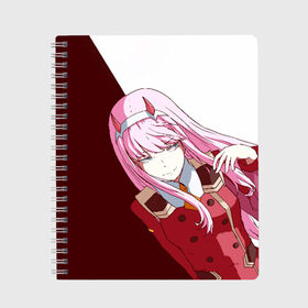 Тетрадь с принтом Darling In The Franxx в городе Новоалтайск, 100% бумага | 48 листов, плотность листов — 60 г/м2, плотность картонной обложки — 250 г/м2. Листы скреплены сбоку удобной пружинной спиралью. Уголки страниц и обложки скругленные. Цвет линий — светло-серый
 | Тематика изображения на принте: 02 | anime | darling in the franxx | hiro | manga | zero two | аниме | ахегао | любимый во франксе | манга | милый во франксе | ноль два | хиро