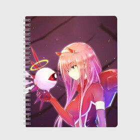 Тетрадь с принтом Darling In The Franxx в городе Новоалтайск, 100% бумага | 48 листов, плотность листов — 60 г/м2, плотность картонной обложки — 250 г/м2. Листы скреплены сбоку удобной пружинной спиралью. Уголки страниц и обложки скругленные. Цвет линий — светло-серый
 | Тематика изображения на принте: 02 | anime | darling in the franxx | hiro | manga | zero two | аниме | ахегао | любимый во франксе | манга | милый во франксе | ноль два | хиро
