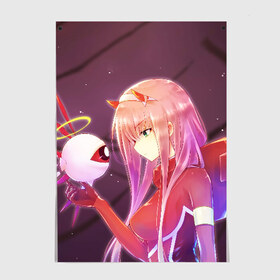Постер с принтом Darling In The Franxx в городе Новоалтайск, 100% бумага
 | бумага, плотность 150 мг. Матовая, но за счет высокого коэффициента гладкости имеет небольшой блеск и дает на свету блики, но в отличии от глянцевой бумаги не покрыта лаком | 02 | anime | darling in the franxx | hiro | manga | zero two | аниме | ахегао | любимый во франксе | манга | милый во франксе | ноль два | хиро