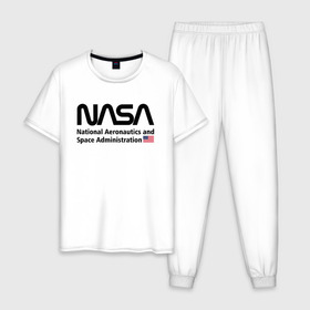 Мужская пижама хлопок с принтом NASA в городе Новоалтайск, 100% хлопок | брюки и футболка прямого кроя, без карманов, на брюках мягкая резинка на поясе и по низу штанин
 | Тематика изображения на принте: alien | area 51 | nasa | space x | ufo | америка | американский | астронавт | звезды | земля | зона 51 | инопланетянин | космонавт | космос | луна | марс | наса | нло | планета | пришельцы | ракета | роскосмос | созвездие