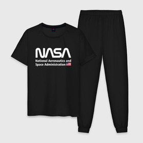 Мужская пижама хлопок с принтом NASA в городе Новоалтайск, 100% хлопок | брюки и футболка прямого кроя, без карманов, на брюках мягкая резинка на поясе и по низу штанин
 | Тематика изображения на принте: alien | area 51 | nasa | space x | ufo | америка | американский | астронавт | звезды | земля | зона 51 | инопланетянин | космонавт | космос | луна | марс | наса | нло | планета | пришельцы | ракета | роскосмос | созвездие