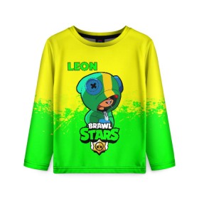 Детский лонгслив 3D с принтом Brawl Stars LEON в городе Новоалтайск, 100% полиэстер | длинные рукава, круглый вырез горловины, полуприлегающий силуэт
 | brawl | brawl stars | crow | leon | stars | бравл | бравл старс | браво старс | игра | компьютерная | кров | леон | онлайн | старс