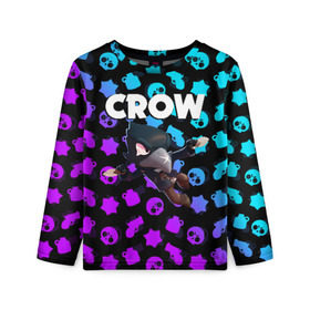 Детский лонгслив 3D с принтом BRAWL STARS CROW в городе Новоалтайск, 100% полиэстер | длинные рукава, круглый вырез горловины, полуприлегающий силуэт
 | Тематика изображения на принте: brawl stars | bull | colt | crow | leon | stars | берли | бо | брок | ворон | джесси | динамайк | дэррил | кольт | леон | мортис | нита | пайпер | пенни | поко | пэм | рикошет | спайк | фрэнк | шелли | эль примо