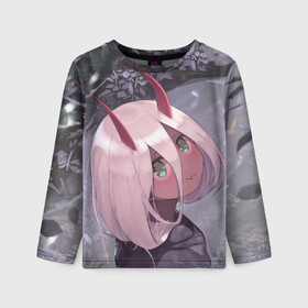 Детский лонгслив 3D с принтом Darling In The Franxx в городе Новоалтайск, 100% полиэстер | длинные рукава, круглый вырез горловины, полуприлегающий силуэт
 | 02 | anime | darling in the franxx | hiro | manga | zero two | аниме | ахегао | любимый во франксе | манга | милый во франксе | ноль два | хиро