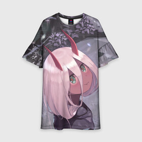 Детское платье 3D с принтом Darling In The Franxx в городе Новоалтайск, 100% полиэстер | прямой силуэт, чуть расширенный к низу. Круглая горловина, на рукавах — воланы | 02 | anime | darling in the franxx | hiro | manga | zero two | аниме | ахегао | любимый во франксе | манга | милый во франксе | ноль два | хиро