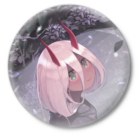 Значок с принтом Darling In The Franxx в городе Новоалтайск,  металл | круглая форма, металлическая застежка в виде булавки | Тематика изображения на принте: 02 | anime | darling in the franxx | hiro | manga | zero two | аниме | ахегао | любимый во франксе | манга | милый во франксе | ноль два | хиро