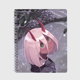 Тетрадь с принтом Darling In The Franxx в городе Новоалтайск, 100% бумага | 48 листов, плотность листов — 60 г/м2, плотность картонной обложки — 250 г/м2. Листы скреплены сбоку удобной пружинной спиралью. Уголки страниц и обложки скругленные. Цвет линий — светло-серый
 | Тематика изображения на принте: 02 | anime | darling in the franxx | hiro | manga | zero two | аниме | ахегао | любимый во франксе | манга | милый во франксе | ноль два | хиро