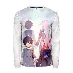 Мужской лонгслив 3D с принтом Darling In The Franxx в городе Новоалтайск, 100% полиэстер | длинные рукава, круглый вырез горловины, полуприлегающий силуэт | 02 | anime | darling in the franxx | hiro | manga | zero two | аниме | ахегао | любимый во франксе | манга | милый во франксе | ноль два | хиро