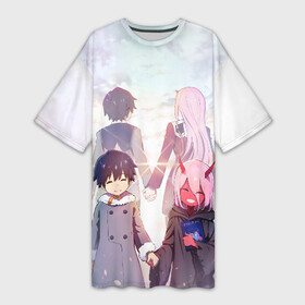Платье-футболка 3D с принтом Ноль два и Хиро в городе Новоалтайск,  |  | 02 | anime | darling in the franxx | hiro | manga | zero two | аниме | ахегао | любимый во франксе | манга | милый во франксе | ноль два | хиро