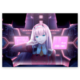 Поздравительная открытка с принтом Darling In The Franxx в городе Новоалтайск, 100% бумага | плотность бумаги 280 г/м2, матовая, на обратной стороне линовка и место для марки
 | 02 | anime | darling in the franxx | hiro | manga | zero two | аниме | ахегао | любимый во франксе | манга | милый во франксе | ноль два | хиро