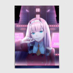 Постер с принтом Darling In The Franxx в городе Новоалтайск, 100% бумага
 | бумага, плотность 150 мг. Матовая, но за счет высокого коэффициента гладкости имеет небольшой блеск и дает на свету блики, но в отличии от глянцевой бумаги не покрыта лаком | 02 | anime | darling in the franxx | hiro | manga | zero two | аниме | ахегао | любимый во франксе | манга | милый во франксе | ноль два | хиро